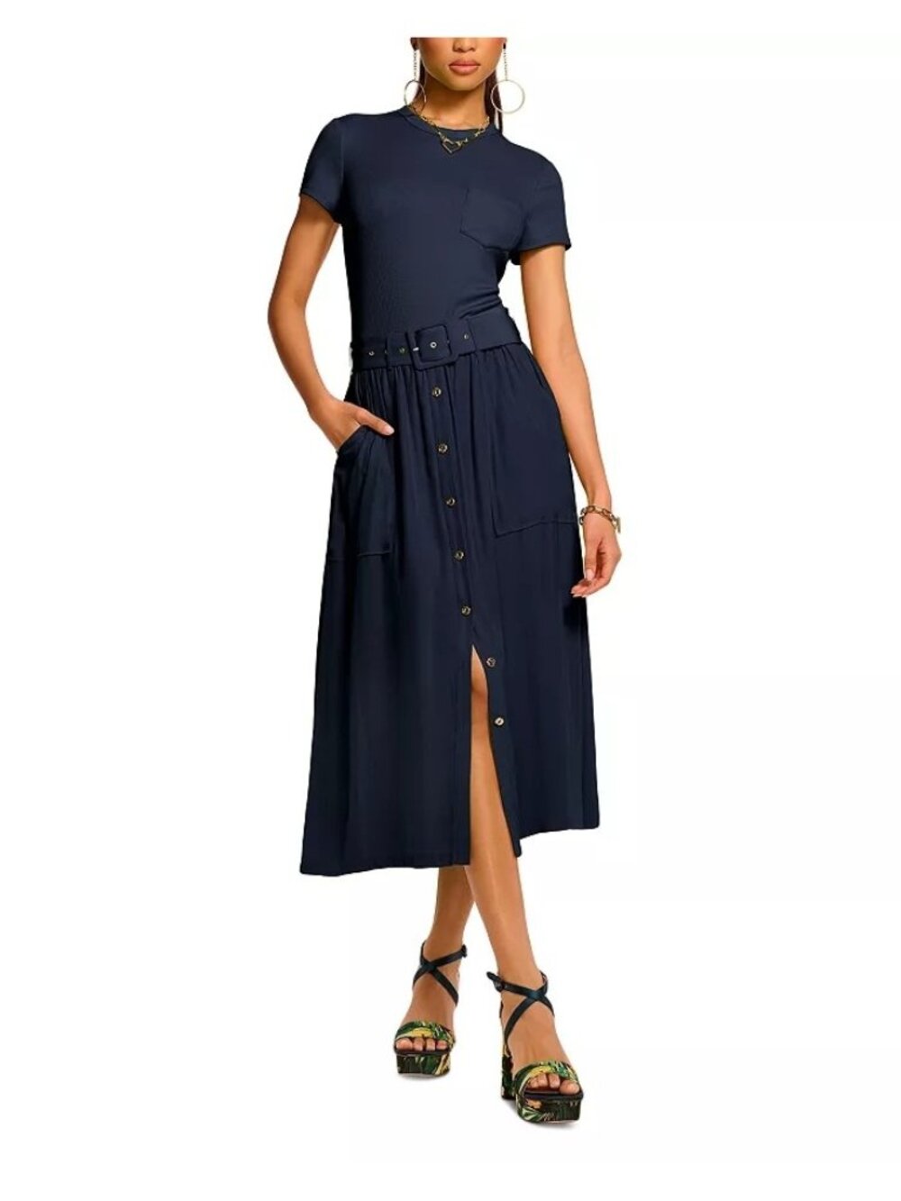 Ramy Brook Sylvie Dress in Navy Blue Medium Womens Midi